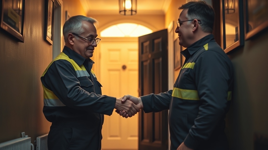 Engineer shaking hands with a Highbury homeowner after locating their leak